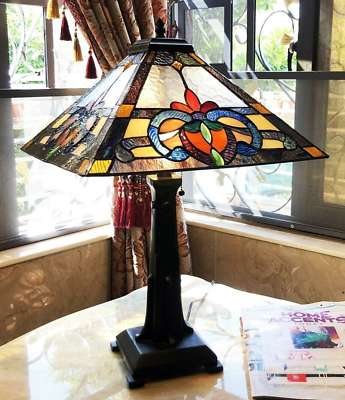 #ad Tiffany Style Stained Glass Table Lamp Mission Victorian Design Shade