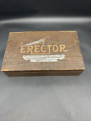1917 Erector Construction Set in Wooden Box Original Parts Rare Vintage Toy