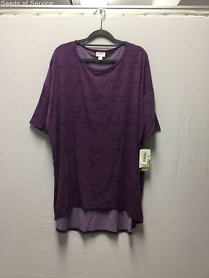 #ad NWT LuLaRoe Purple Striped Short Sleeve Round Neck Hi Lo Top Womens XL