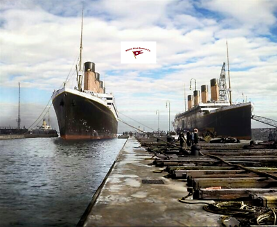 RMS OLYMPIC AND RMS TITANIC TOGETHER AT BELFAST COLORIZED PHOTO REPRINT