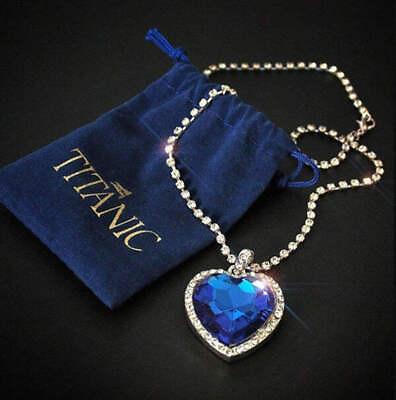 Titanic Heart of the Ocean Blue Pendant Necklace with Velvet Bag