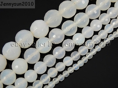 #ad #ad Natural White Agate Gemstone Faceted Round Beads 15.5quot; 4mm 6mm 8mm 10mm 12mm