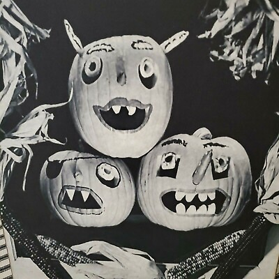 OLD ANTIQUE VINTAGE VICTORIAN BW PHOTO STYLE HALLOWEEN REAL PUMPKINS WINDOW SIGN
