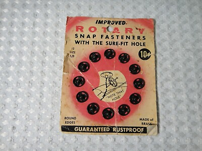 Vintage Antique Rotary Snap Fasteners On Card Brass Fasteners