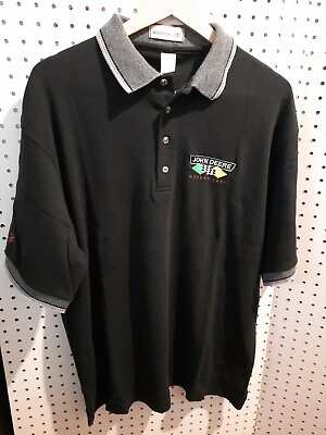 #ad Munsingwear John Deere Motorsports Chad Little Large Black Polo Embroidered