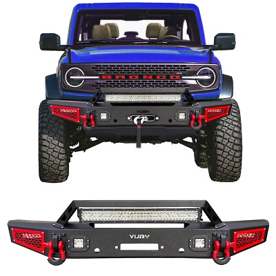 #ad Vijay For 2021 2022 Ford Bronco Texture Front Bumper with LED Lights and D Rings