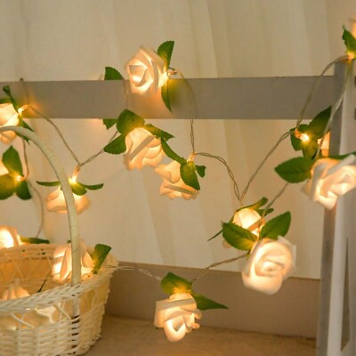 20 LED Rose Flower Lights String Fairy Wedding Christmas Party Garden Decor US