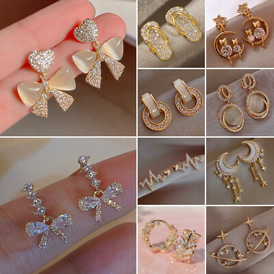 Wholesale Gold Plated Crystal Zircon Earrings Drop Dangle Women Wedding Jewelry
