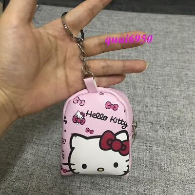 Cute Pink Hello Kitty Bow Wallet Mini Coin Purse Backpack Bag Pendant Keychain