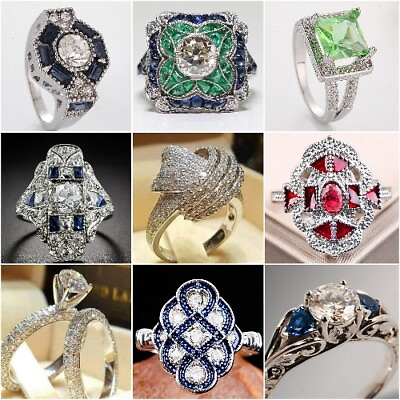 Gorgeous Women Wedding Party Ring 925 Silver Cubic Zircon Jewelry Sz 6 10