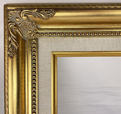 #ad #ad Antique Gold Ornate Baroque Wood Picture Frame Linen Liner 3quot; Wide
