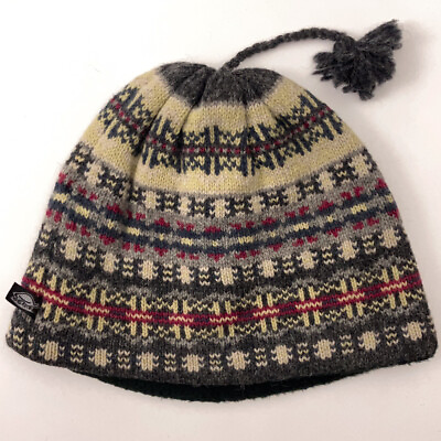 #ad #ad Gray Beige Knit Pattern Turtle Fur Euro Ski Winter Beanie Cap Tassel Top
