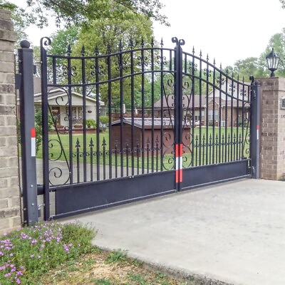 #ad Driveway Gate 14#x27; Steel Garden Yard Iron Wrought Dual Black Venice Style ALEKO