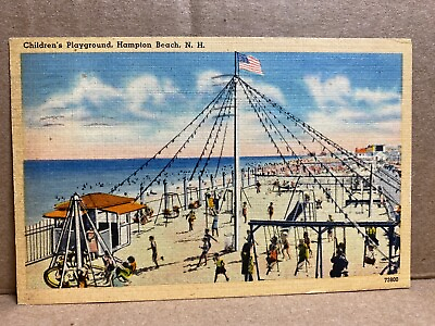 #ad #ad Children Playground Hampton Beach N.H. Linen Postcard No 1007