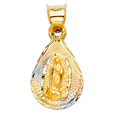 #ad Tri Color Gold Tear Drop Virgin Mary Small Pendant Charm For Necklace or Chain