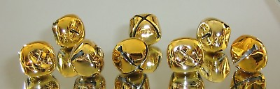 #ad 8 Miniature Shiny Gold Jingle Bells Metal Christmas Ornaments Ringing