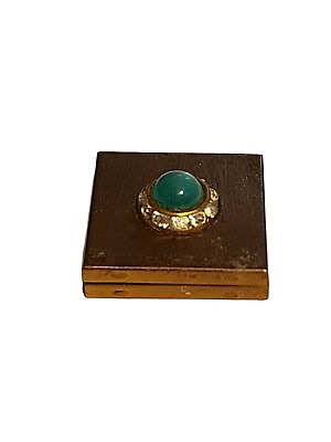 #ad Brass looking green clear rhinestone square pill box trinket