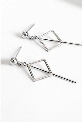 #ad Women Girl 925 Sterling Silver Geometric Rhombus Bar Line Post Earring Stud