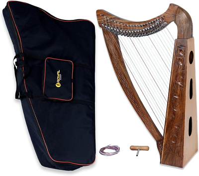 #ad Midwest 22 Strings Celtic Style Brown Lever Harp with Bag Tuning Key and String