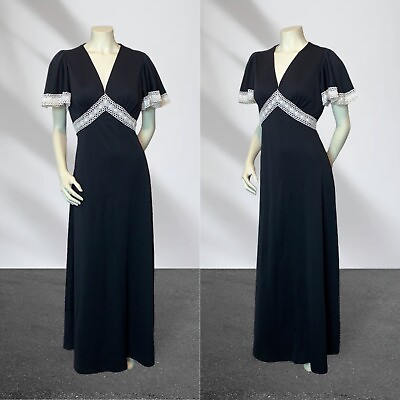 #ad #ad Vintage 60s Sears Black Gothic Prairie Cottagecore Maxi Dress