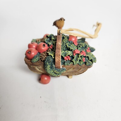 RARE Marjolein Bastin APPLES Pinecones HOLLY Greenery in BASKET ORNAMENT