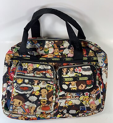 Tokidoki For LeSportsac Tote Bag Handbag Travel Baby Print ￼Clouds Rainbow Black