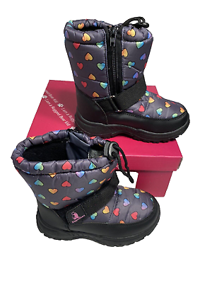 #ad rugged bear toddler girls winter snow boots black with hearts size 10