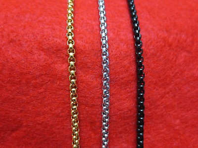 #ad 3MM 16quot; 60quot; GOLD SILVER BLACK PLATED STAINLESS STEEL SMOOTH BOX ROPE NECKLACES