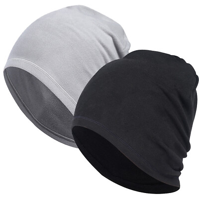 2PCS Mens Slouchy Hats Winter Thermal Fleece Windproof Skull Cap Helmet Liner