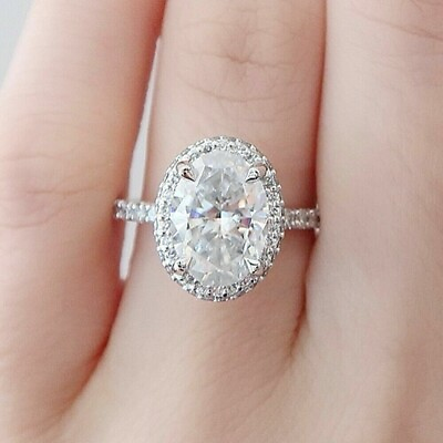 #ad Moissanite 3CT White Oval Cut Engagement Bridal Ring 14K White Gold Plated