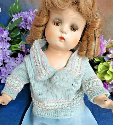 #ad VINTAGE 1930s Doll clothes SWEATER blue knit for COMPOSOTION skater doll 18 20quot;