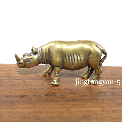Brass Rhinoceros Figurine Statue Home Office Decoration Animal Figurines Toys