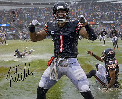 Justin Fields glossy Signed photo reprint 8x10 11x14 Chicago rain game auto rp