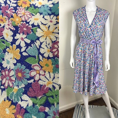 #ad #ad Vintage 70s 80s Galleon Tiny Floral Midi Secretary Midi Dress Medium Sleeveless