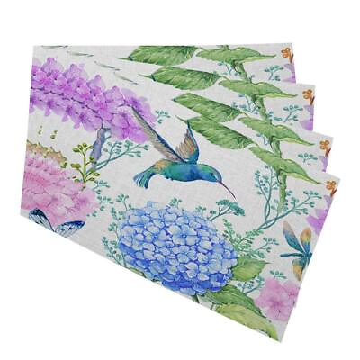 #ad Bird and Floral Placemats Watercolor Flowers Butterflies and Hummingbird Deco...
