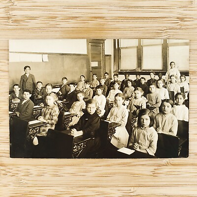 #ad #ad Studious Mystery School Children RPPC Postcard c1914 Antique Real Photo C2964