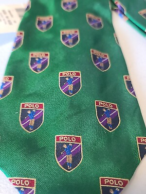 #ad NWT. Polo By Ralph Lauren Mens Green Signature Polo Golf Tie 100% Silk. USA.