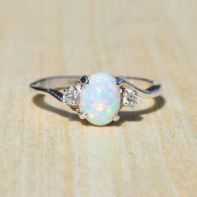 #ad White Fire Opal Ring for Women Wedding Party 925 Silver Rings Jewelry Size 6 10