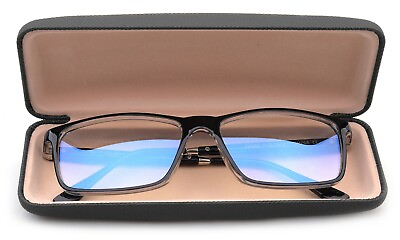 #ad Blue Ray Blocking Reading Glasses for Men Large Rectangular Frame w Hard case
