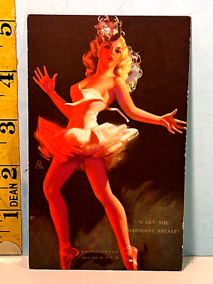 1940#x27;s Earl Moran Mutoscope Bamp;B Pinup Blotter Card quot;I Get the Darndest Breaksquot;