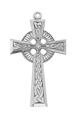 #ad Celtic Sterling Silver Cross Features 24in Long Chain Comes Gift Boxed