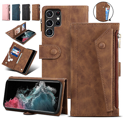 Wallet Card Stand Leather Zipper Case For Samsung S22 Ultra S21 FE S20 Note 20