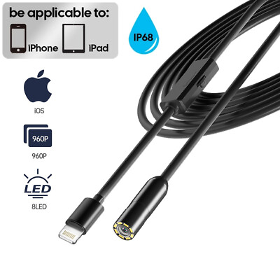 #ad 8Pin HD Endoscope Camera For iPhone 8 LEDs Waterproof Inspection Borescope