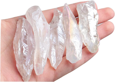 #ad Acxico 5 Pcs Titanium Rainbow Aura Lemurian Quartz White Crystal Point Healing