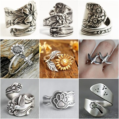 Elegant 925 Silver Flower Rings for Women Wedding Party Jewelry Gifts Adjustable