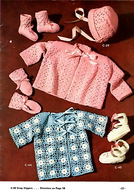 Vintage Crochet Knit Patterns Baby Sweater Sets 1950#x27;s Vintage Baby Pattern