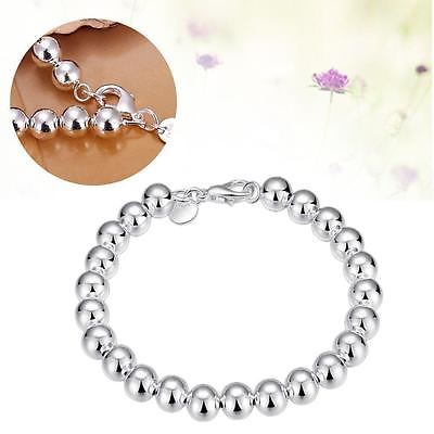 #ad Women Fashion Jewelry 925 Silver Color 8MM Bead Bangle Bracelet 18 8