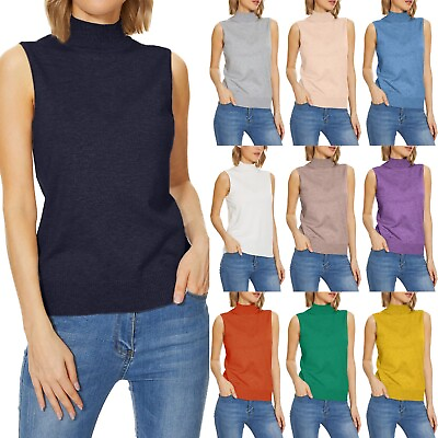 #ad Women Sleeveless Mock Neck Tops Sweater Turtleneck Soft Basic Knit Vest Tank Top