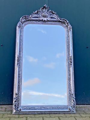 #ad French Louis XVI Style Silver Frame Full Length Floor Mirror