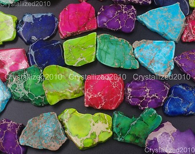 #ad Natural Mixed Sea Sediment Jasper Gemstones 25 40mm Freeformed Sliced Beads 16#x27;#x27;